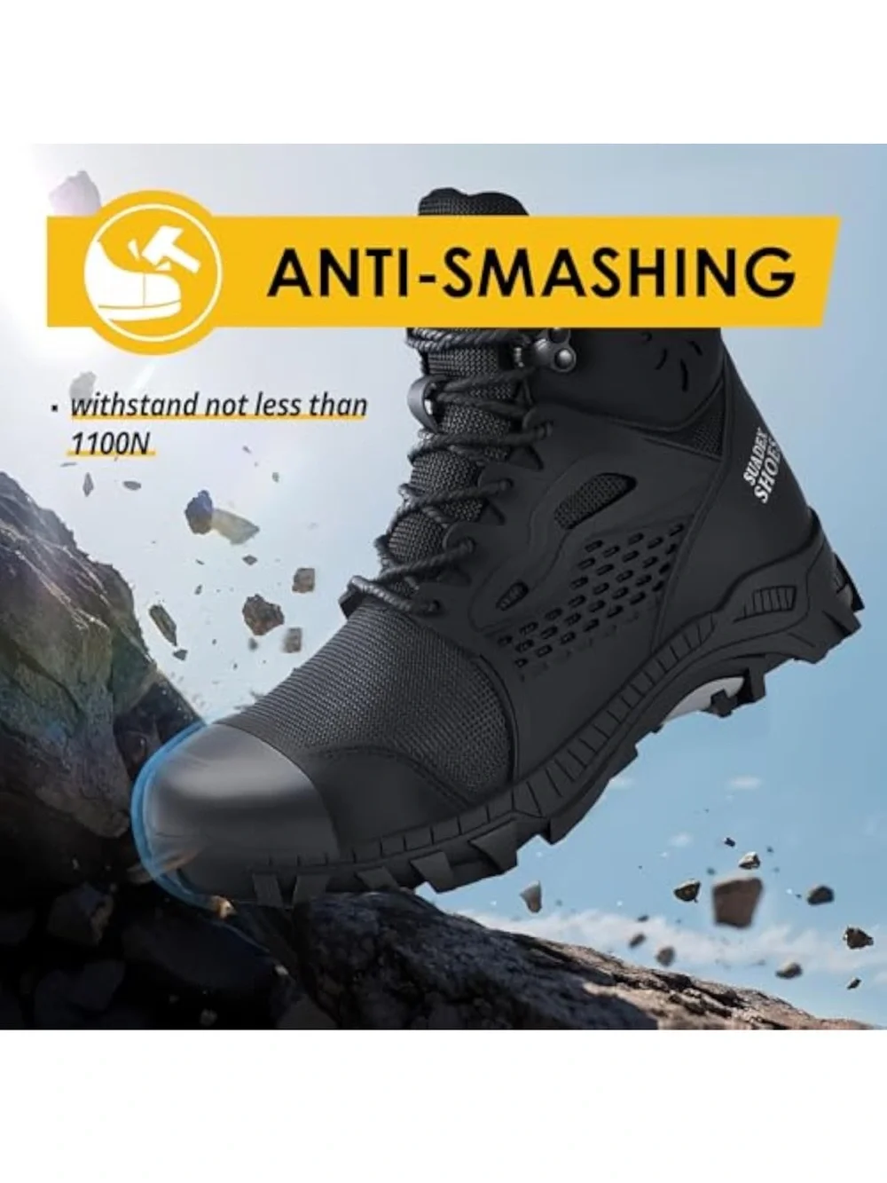 Mens Sneakers Work Safety Shoes Mesh Steel Toe Cap Waterproof Boots Size US 8.5